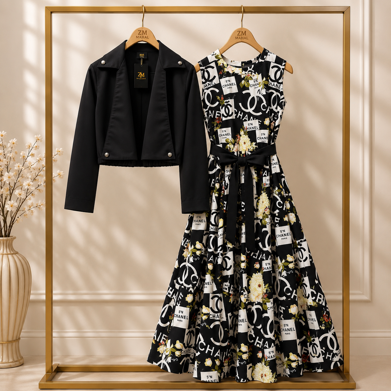 Floral Printed Maxi Dress with Cropped Jacket Set