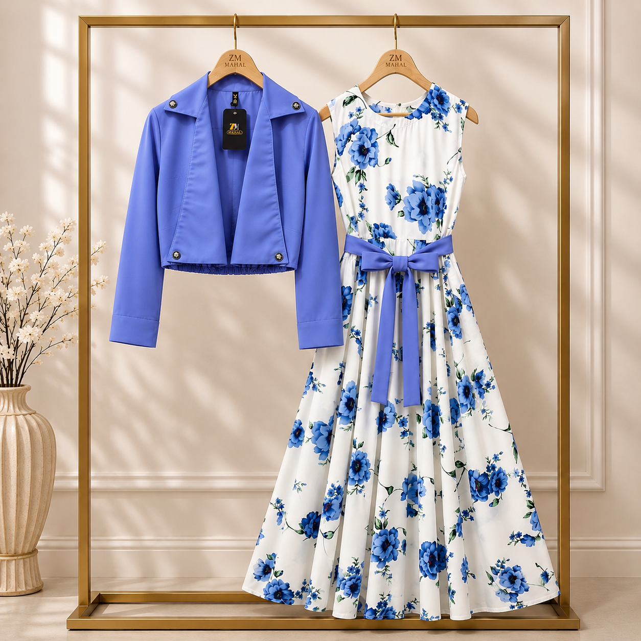 Floral Printed Maxi Dress with Cropped Jacket Set