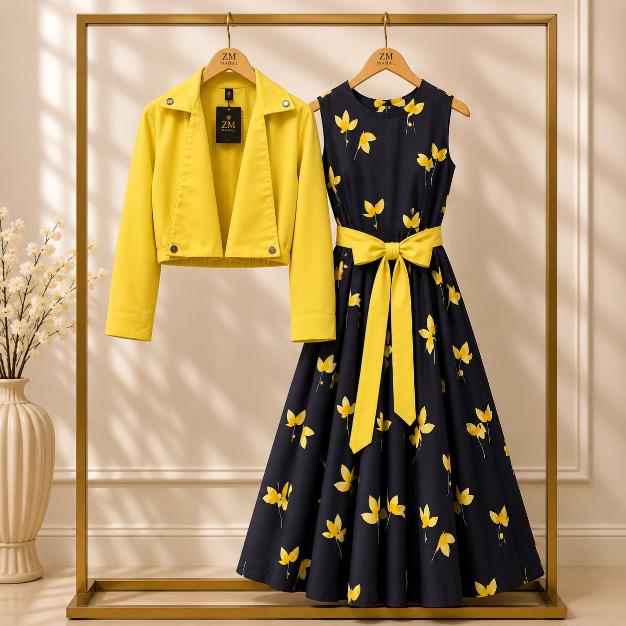 Floral Printed Maxi Dress with Cropped Jacket Set