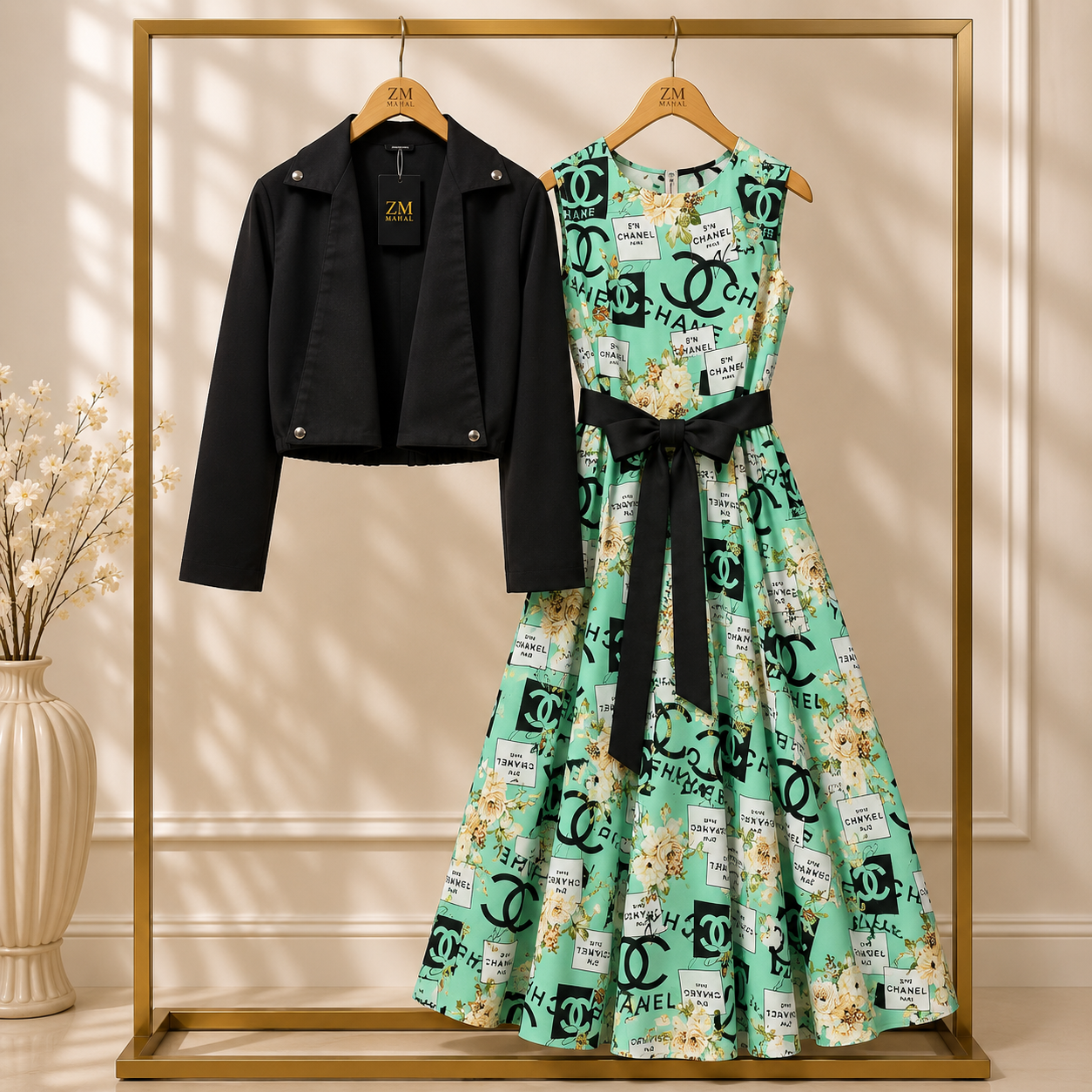 Floral Printed Maxi Dress with Cropped Jacket Set