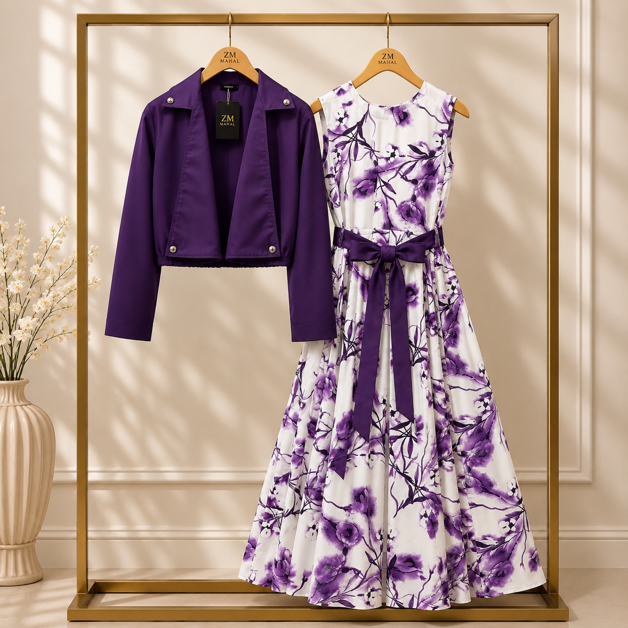 Floral Printed Maxi Dress with Cropped Jacket Set