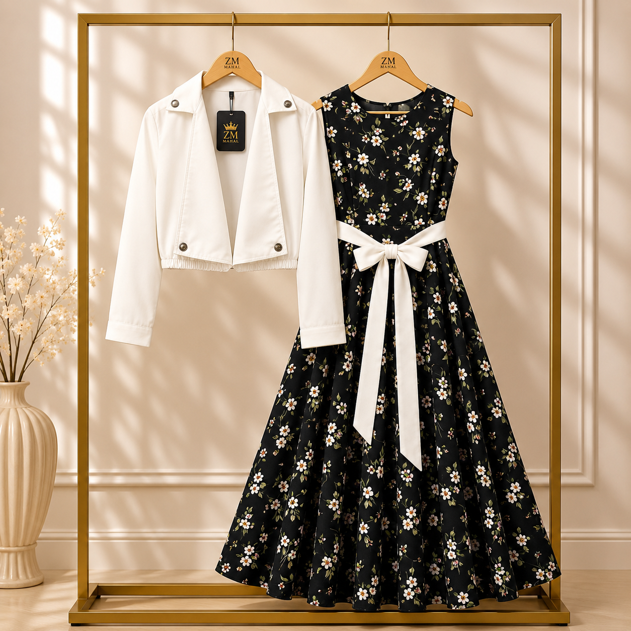 Floral Printed Maxi Dress with Cropped Jacket Set