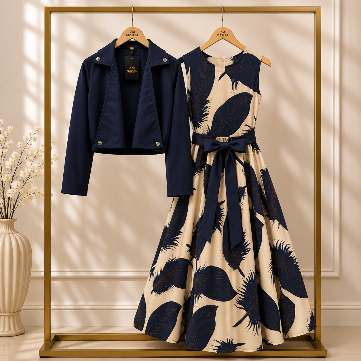 Floral Printed Maxi Dress with Cropped Jacket Set