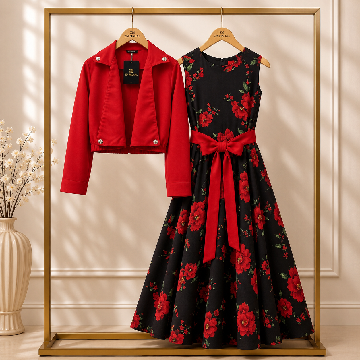 Floral Printed Maxi Dress with Cropped Jacket Set