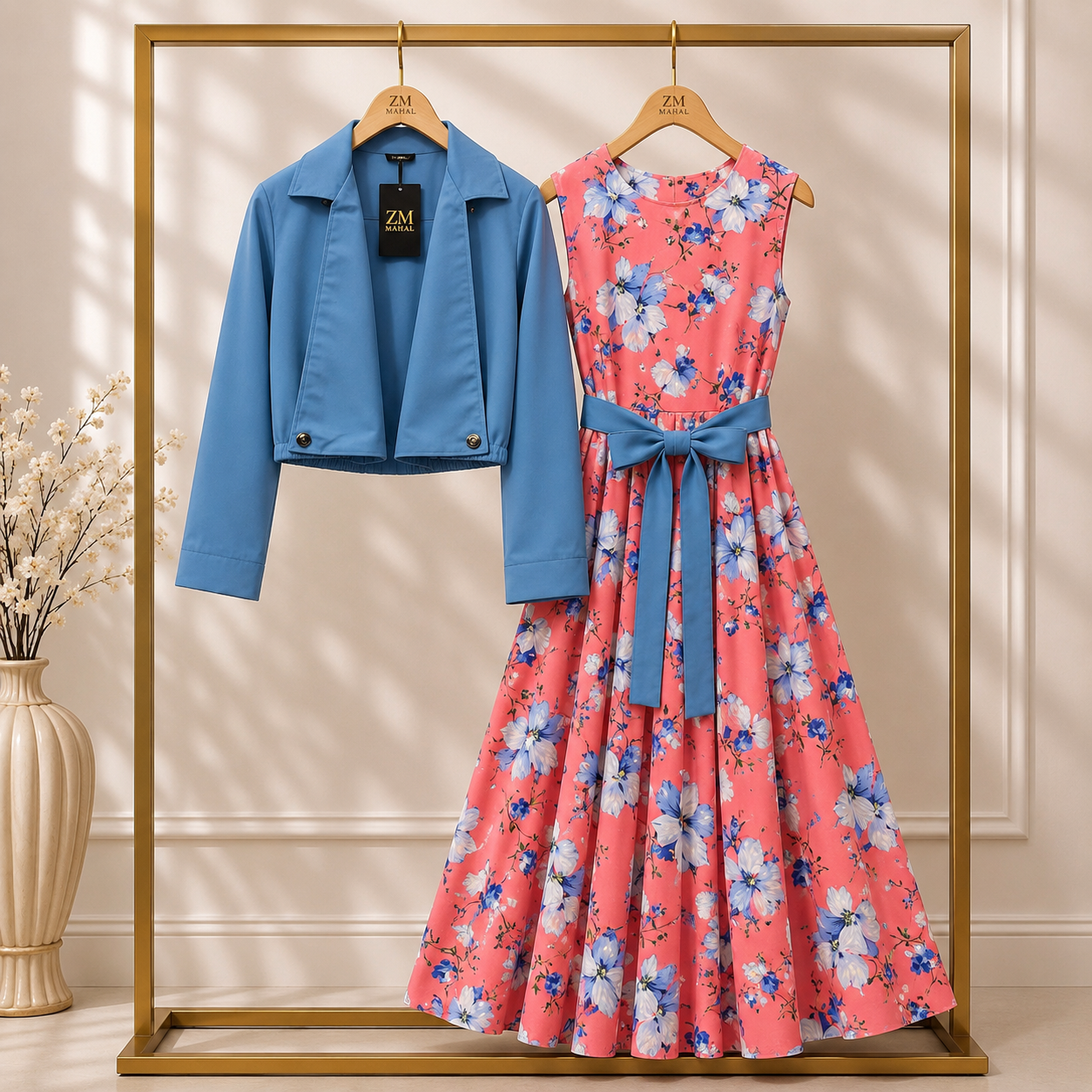 Floral Printed Maxi Dress with Cropped Jacket Set