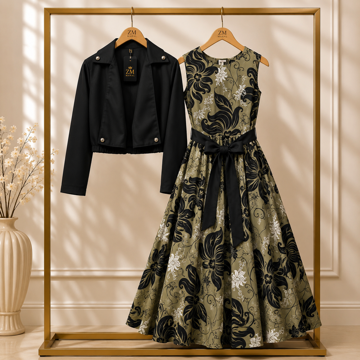 Floral Printed Maxi Dress with Cropped Jacket Set