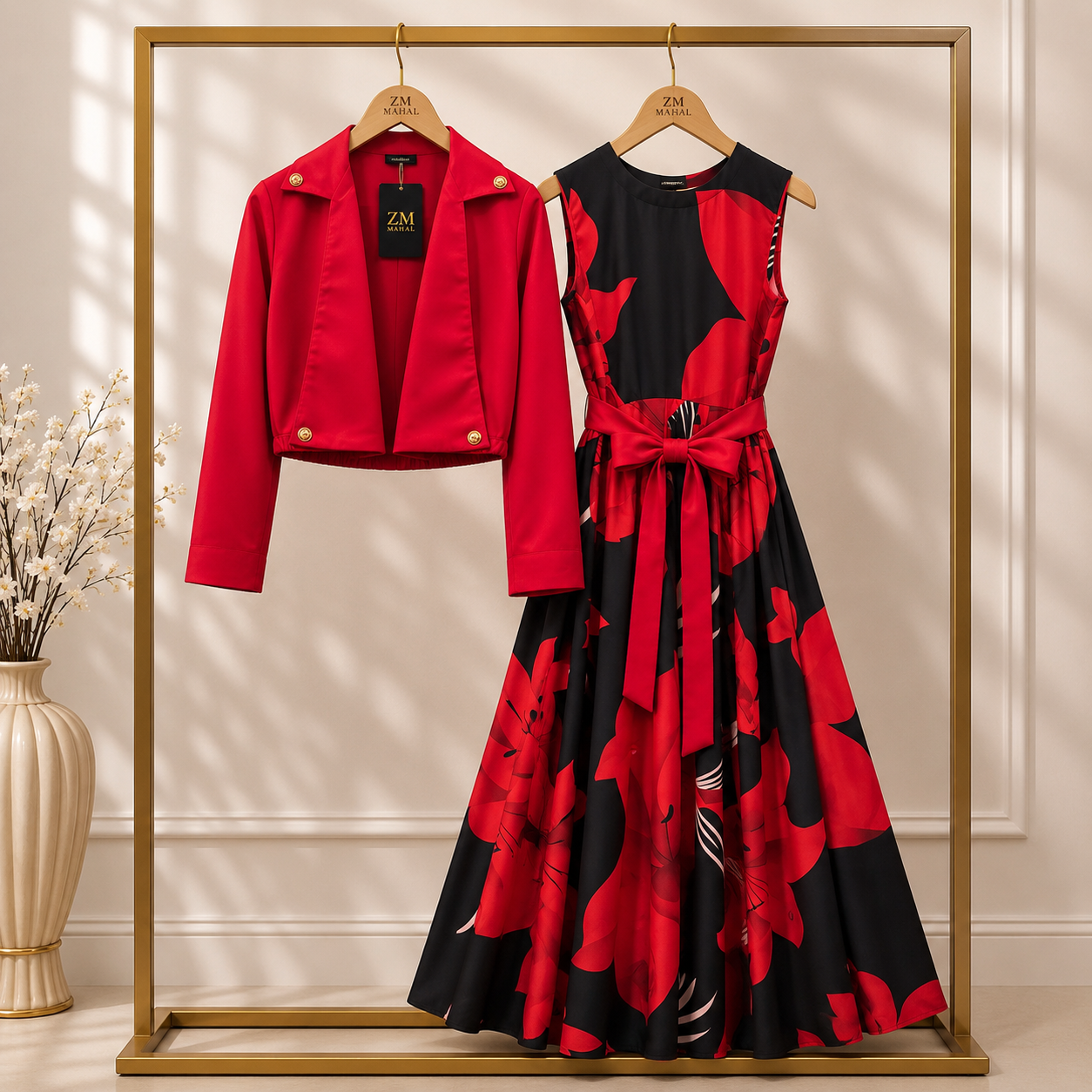 Floral Printed Maxi Dress with Cropped Jacket Set