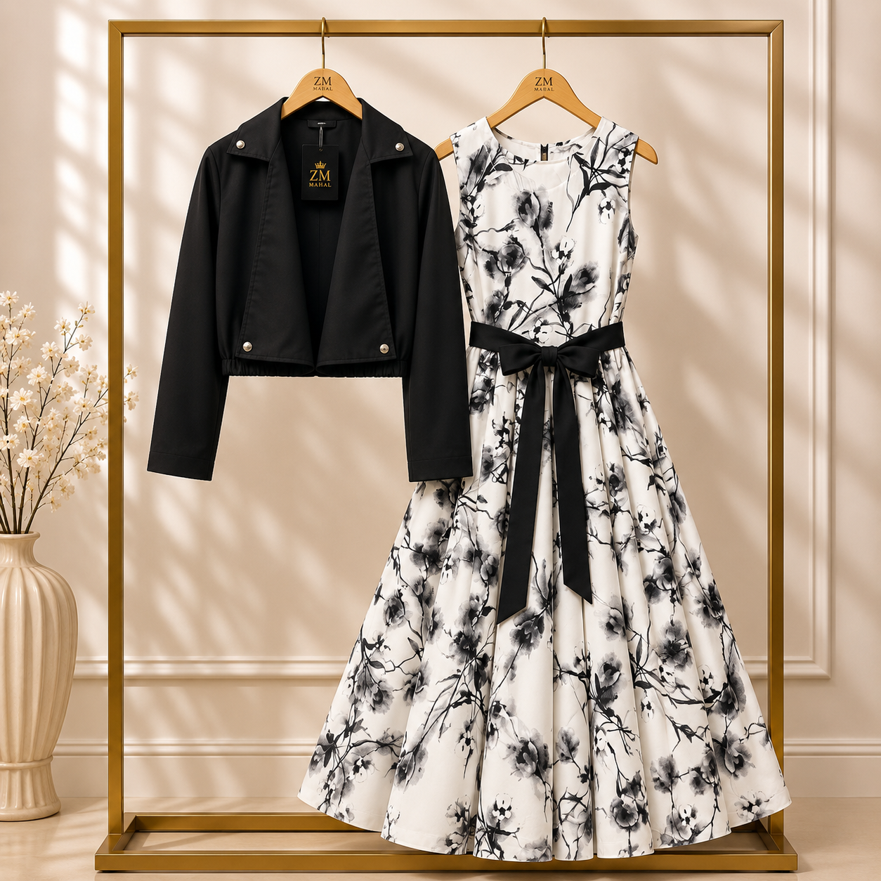 Floral Printed Maxi Dress with Cropped Jacket Set