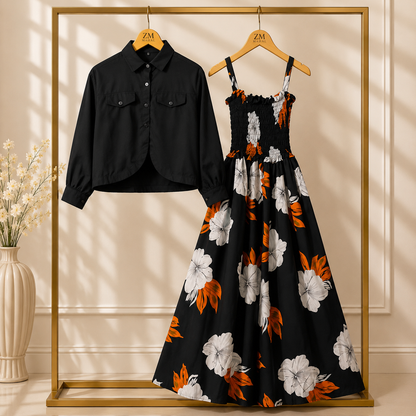 Luxe Bloom Smocked Maxi With Cropped Jacket