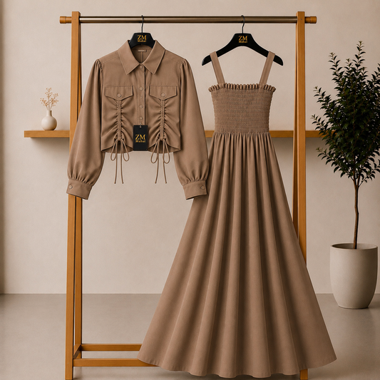 Turkish Ruched Jacket Maxi Set – Premium Edition