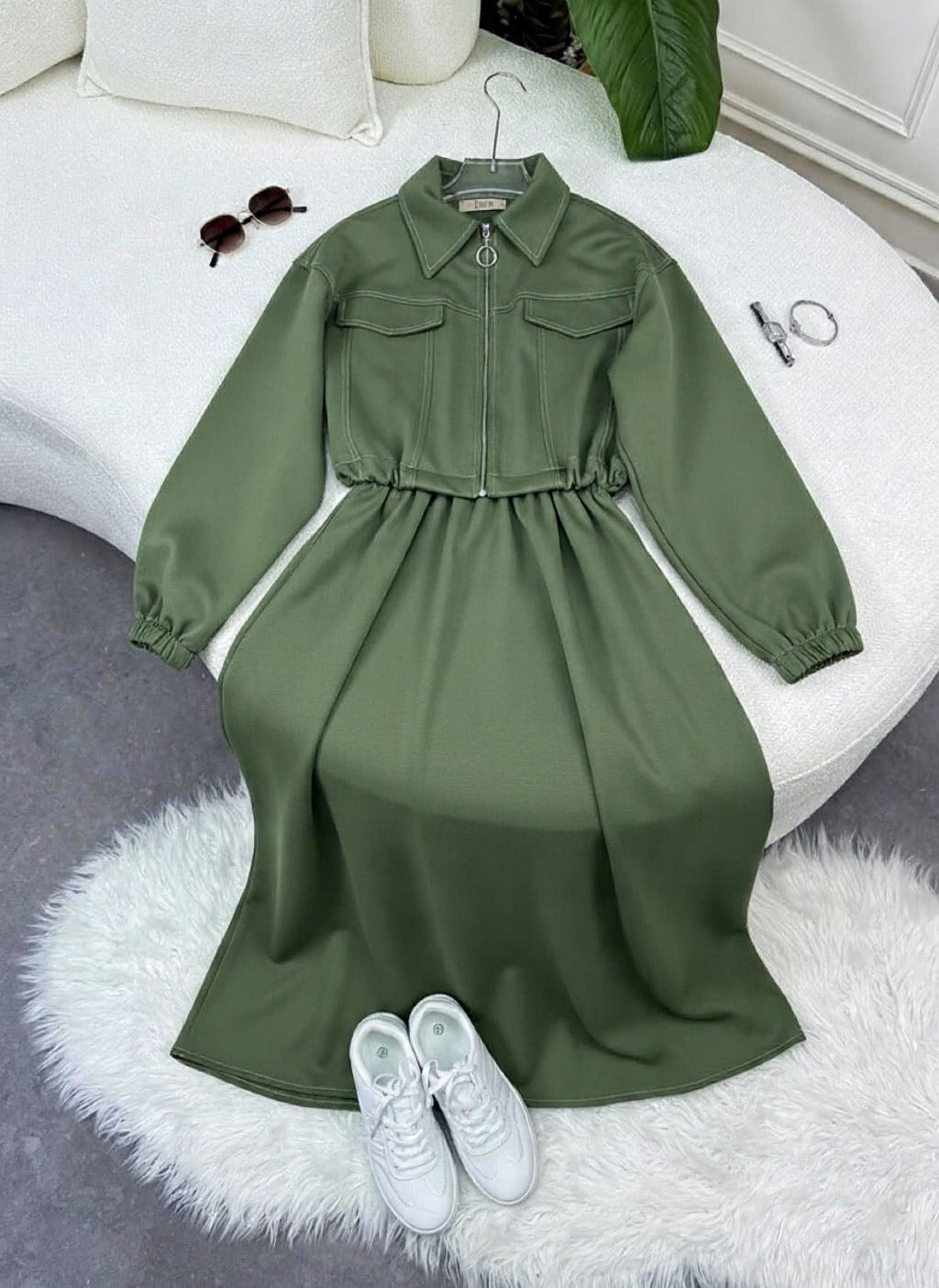 Women's Winter Fleece Zip-Up Dress – 280 GSM