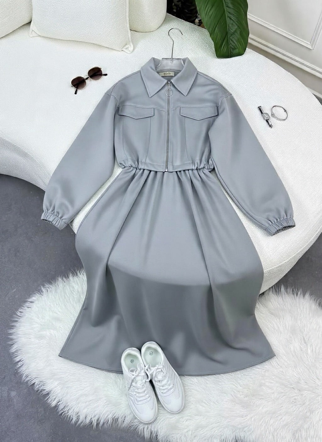 Women's Winter Fleece Zip-Up Dress – 280 GSM