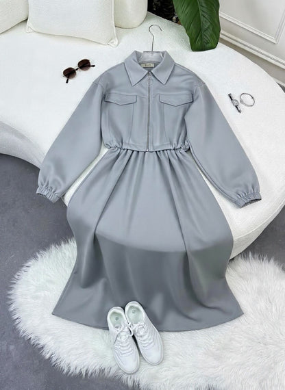 Women's Winter Fleece Zip-Up Dress – 280 GSM