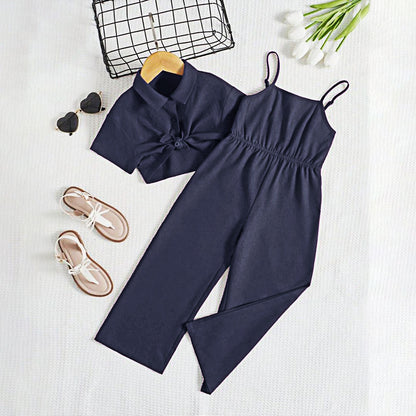 Midnight Charm Jumpsuit Set - Navyblue Sleeveless Romper with Shorts

