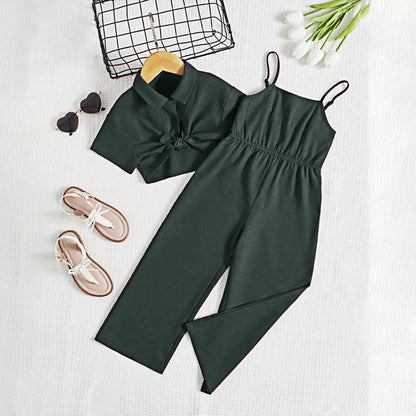 Midnight Charm Jumpsuit Set - Green Sleeveless Romper with Shorts

