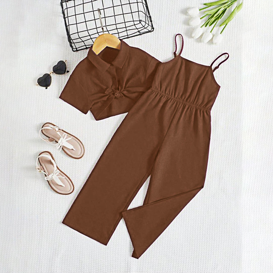 Midnight Charm Jumpsuit Set - 
Brown Sleeveless Romper with Shorts

