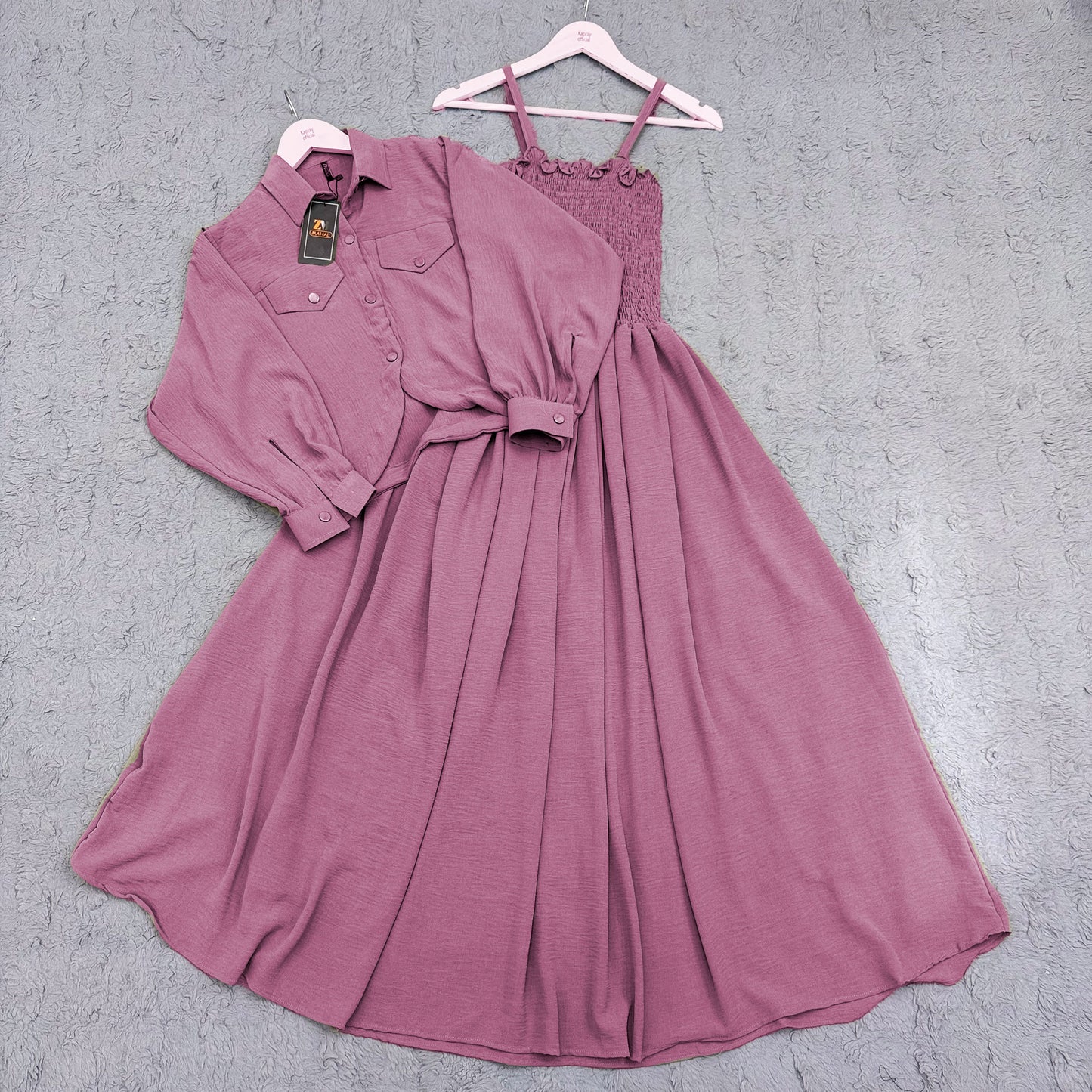 Elegant 2-Piece Smocked Maxi Dress & Collared Jacket Set | Versatile & Chic
