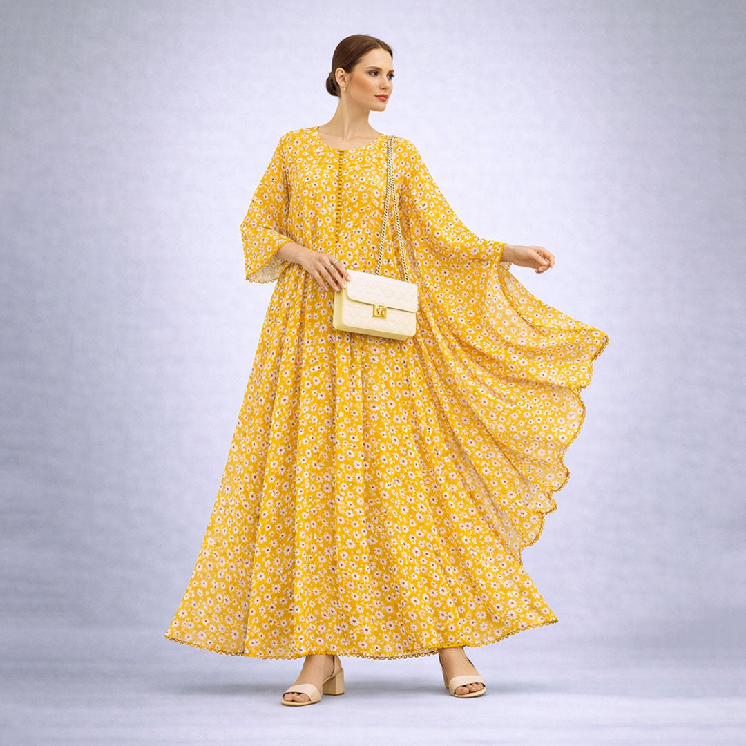 Bonanza  2-Piece Suit Floral Frock with Dupatta