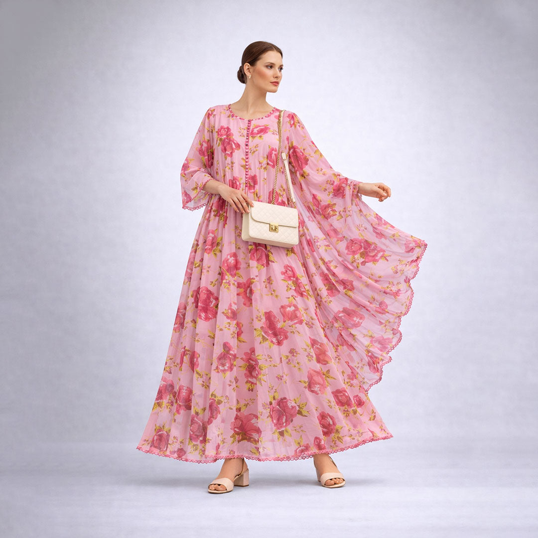 Bonanza  2-Piece Suit Floral Frock with Dupatta