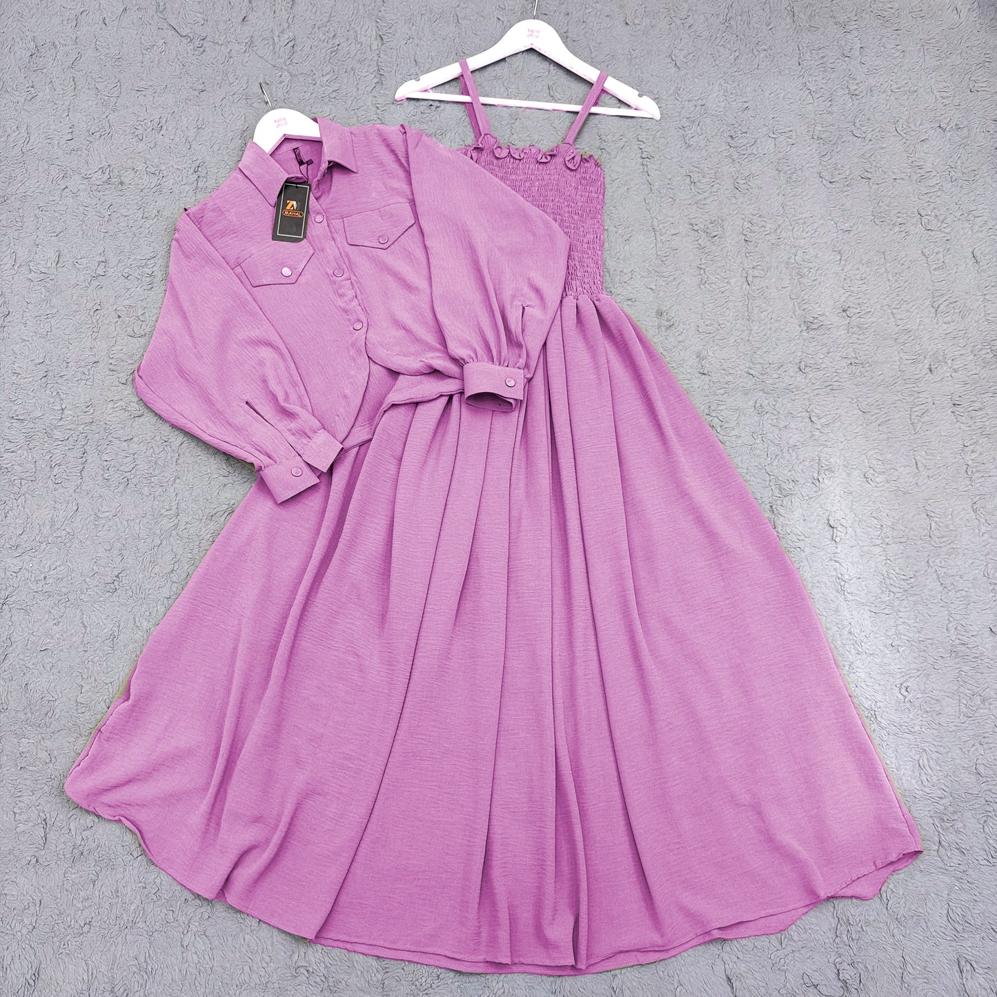 Elegant 2-Piece Smocked Maxi Dress & Collared Jacket Set | Versatile & Chic