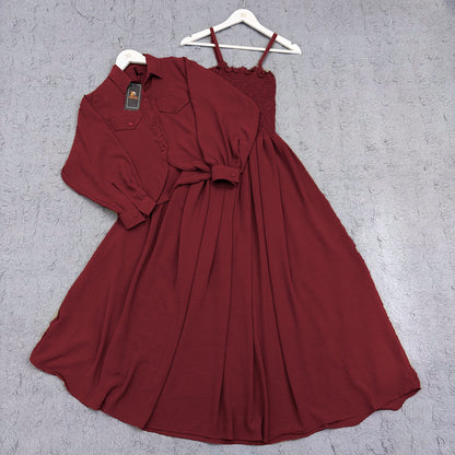 Elegant 2-Piece Smocked Maxi Dress & Collared Jacket Set | Versatile & Chic