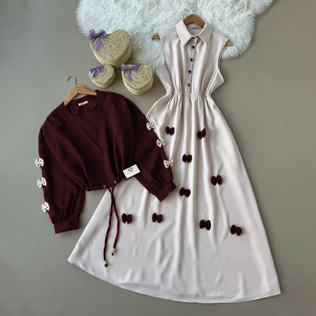 Elegant Bow Detail Two Piece Maxi Dress Set for Women