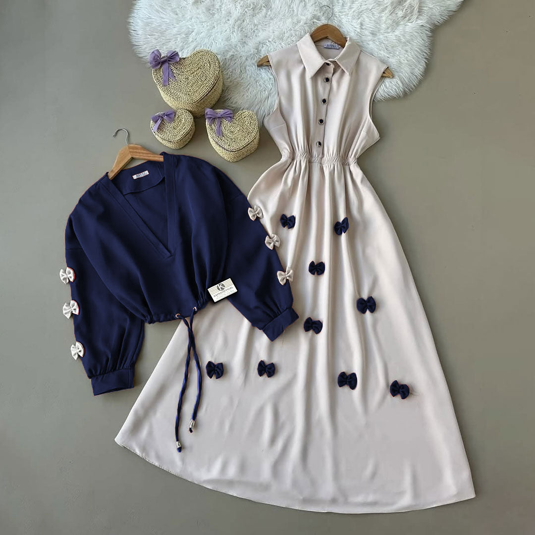 Elegant Bow Detail Two Piece Maxi Dress Set for Women