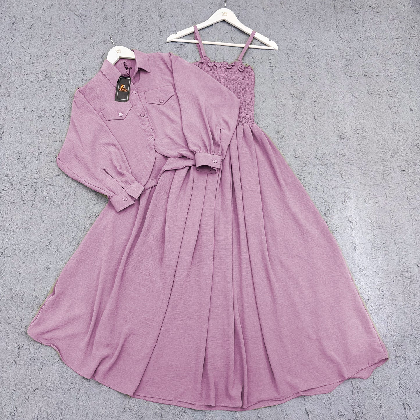 Elegant 2-Piece Smocked Maxi Dress & Collared Jacket Set | Versatile & Chic