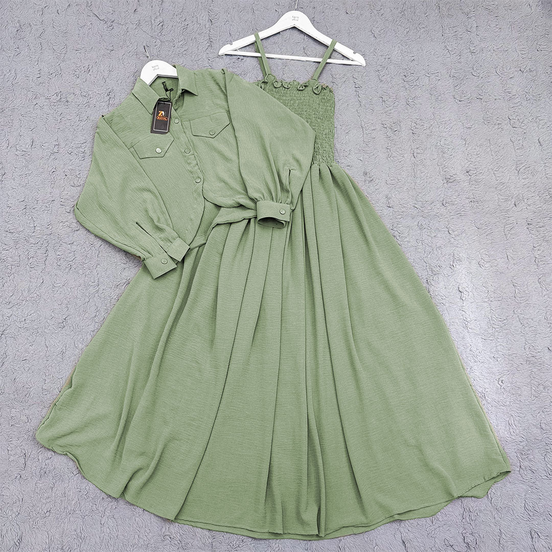 Elegant 2-Piece Smocked Maxi Dress & Collared Jacket Set | Versatile & Chic