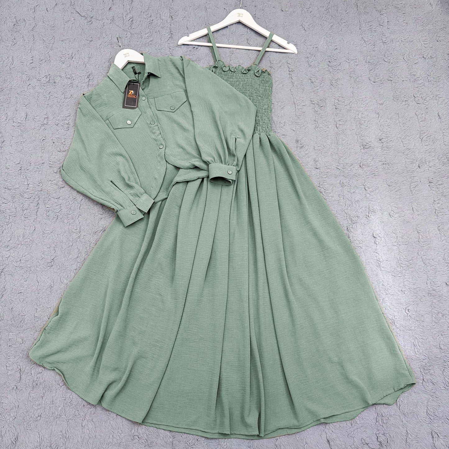 Elegant 2-Piece Smocked Maxi Dress & Collared Jacket Set | Versatile & Chic