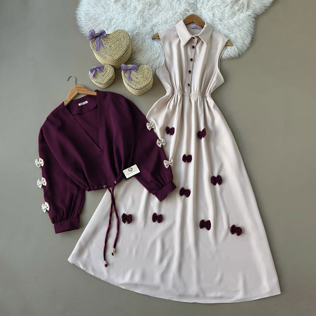 Elegant Bow Detail Two Piece Maxi Dress Set for Women