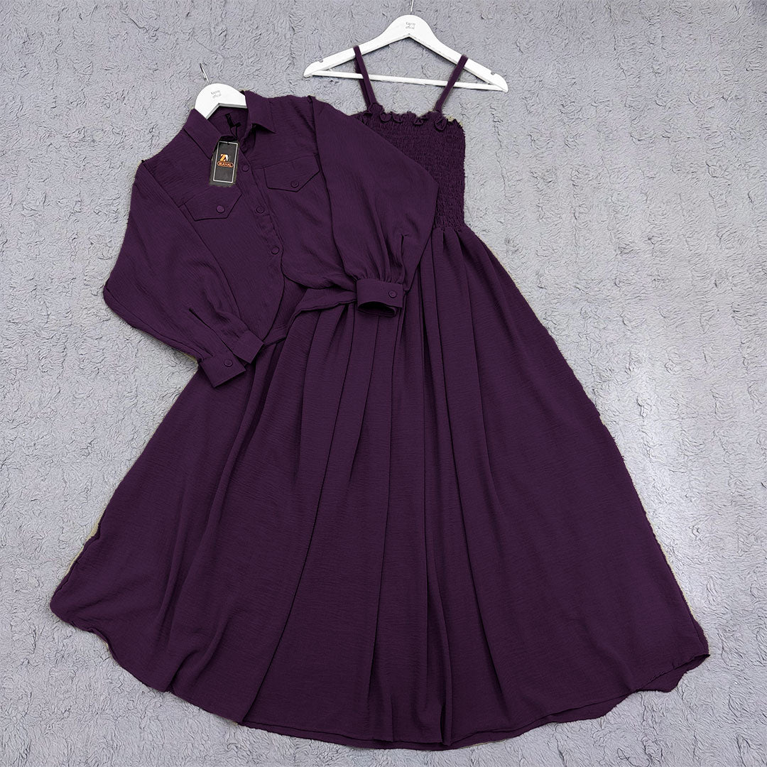 Elegant 2-Piece Smocked Maxi Dress & Collared Jacket Set | Versatile & Chic