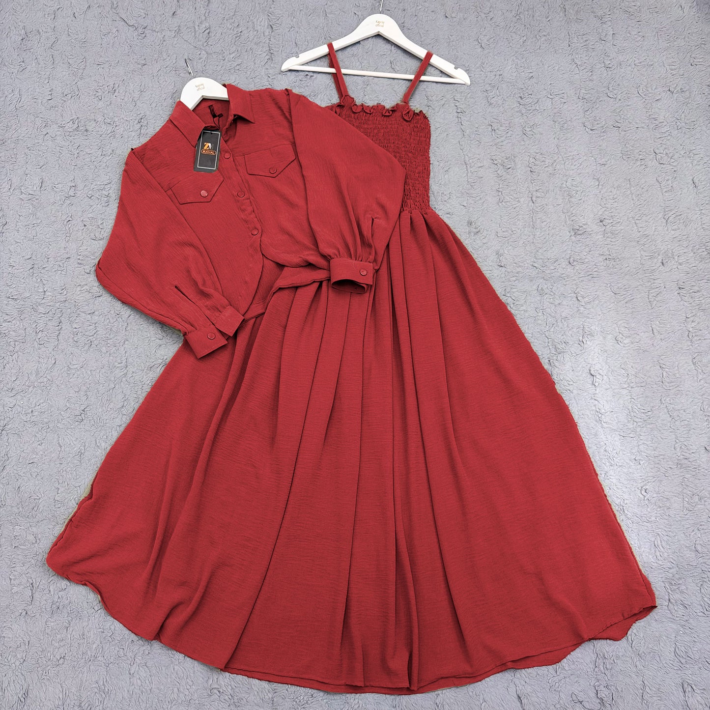 Elegant 2-Piece Smocked Maxi Dress & Collared Jacket Set | Versatile & Chic