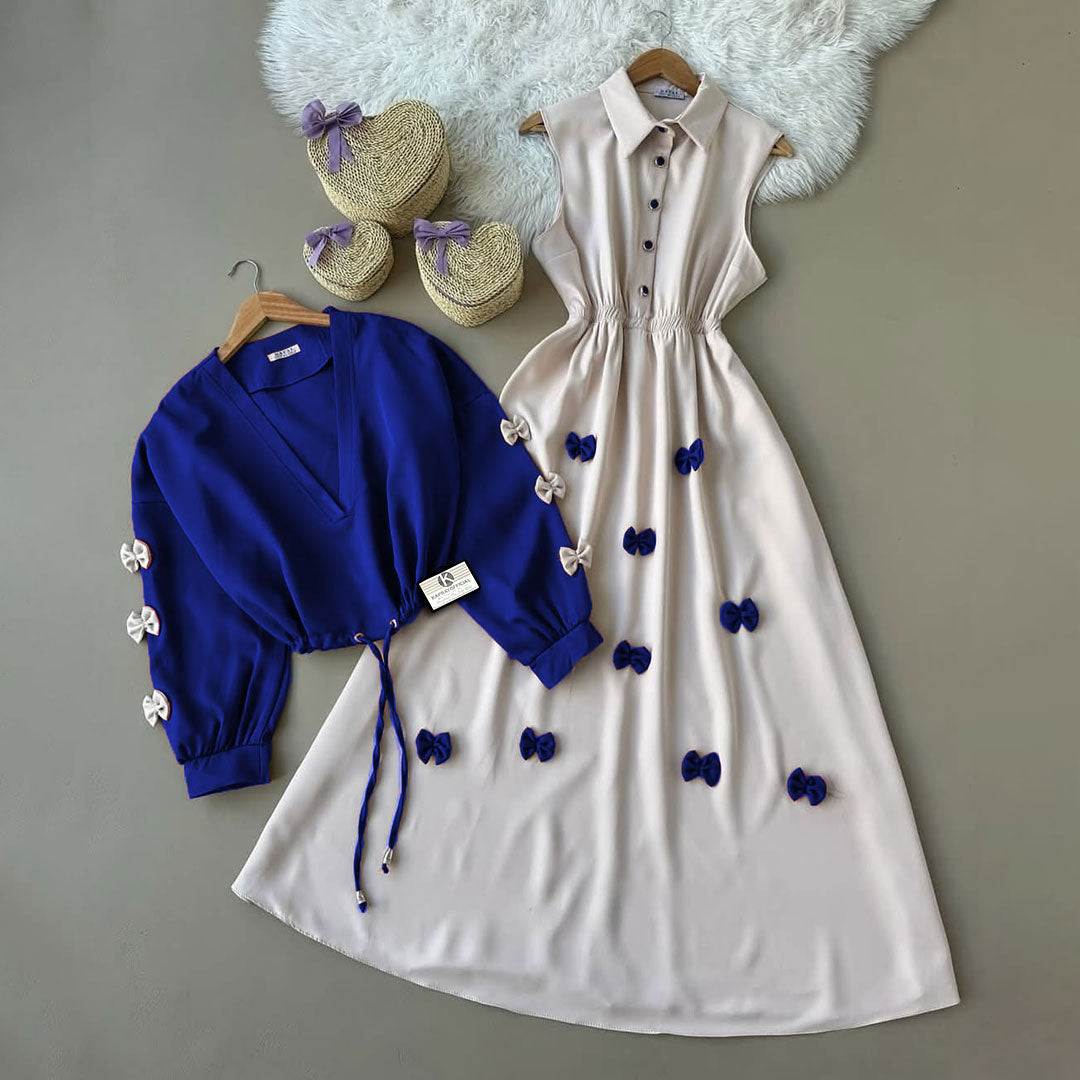 Elegant Bow Detail Two Piece Maxi Dress Set for Women