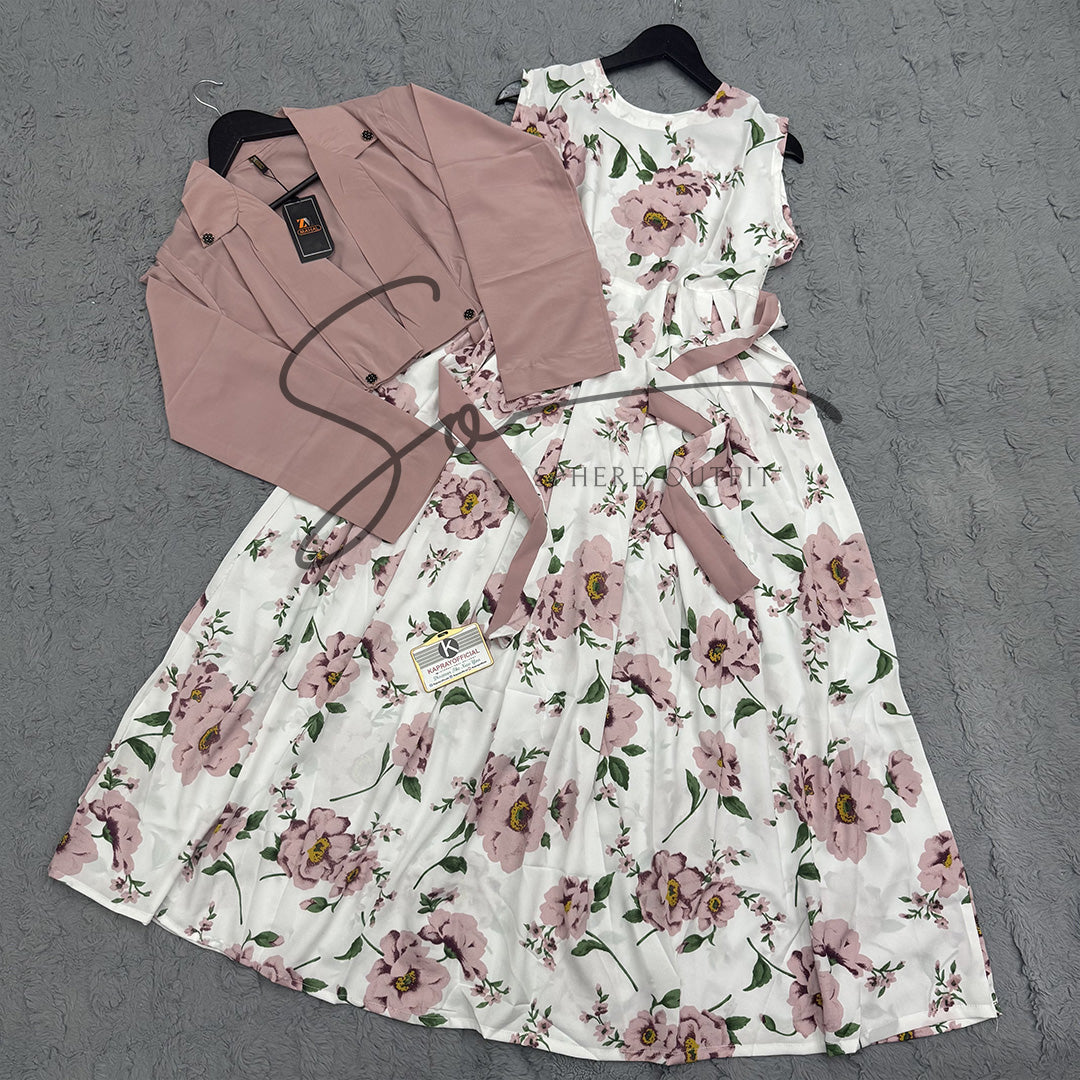 Floral Maxi Dress with Matching Crop Jacket – Elegant Two Piece Women Outfit