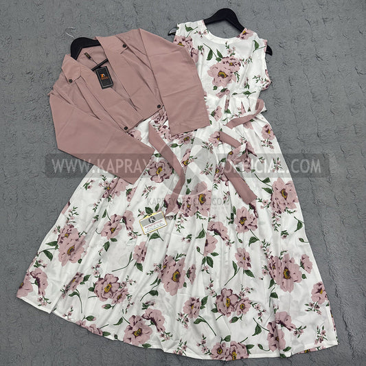 Floral Maxi Dress with Matching Crop Jacket – Elegant Two Piece Women Outfit