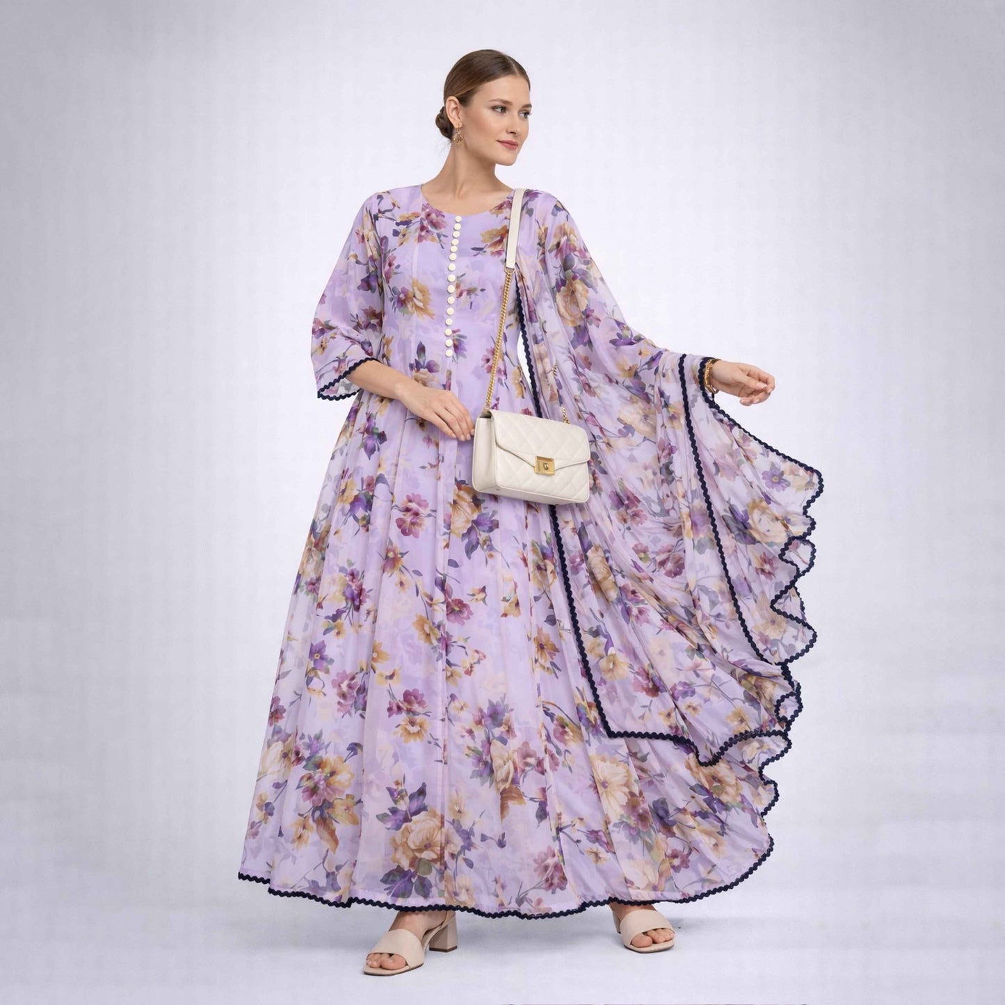 Bonanza  2-Piece Suit Floral Frock with Dupatta