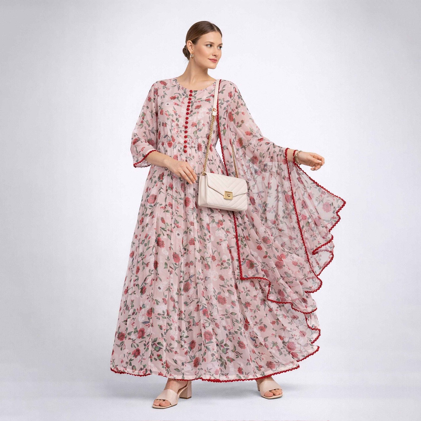 Bonanza  2-Piece Suit Floral Frock with Dupatta