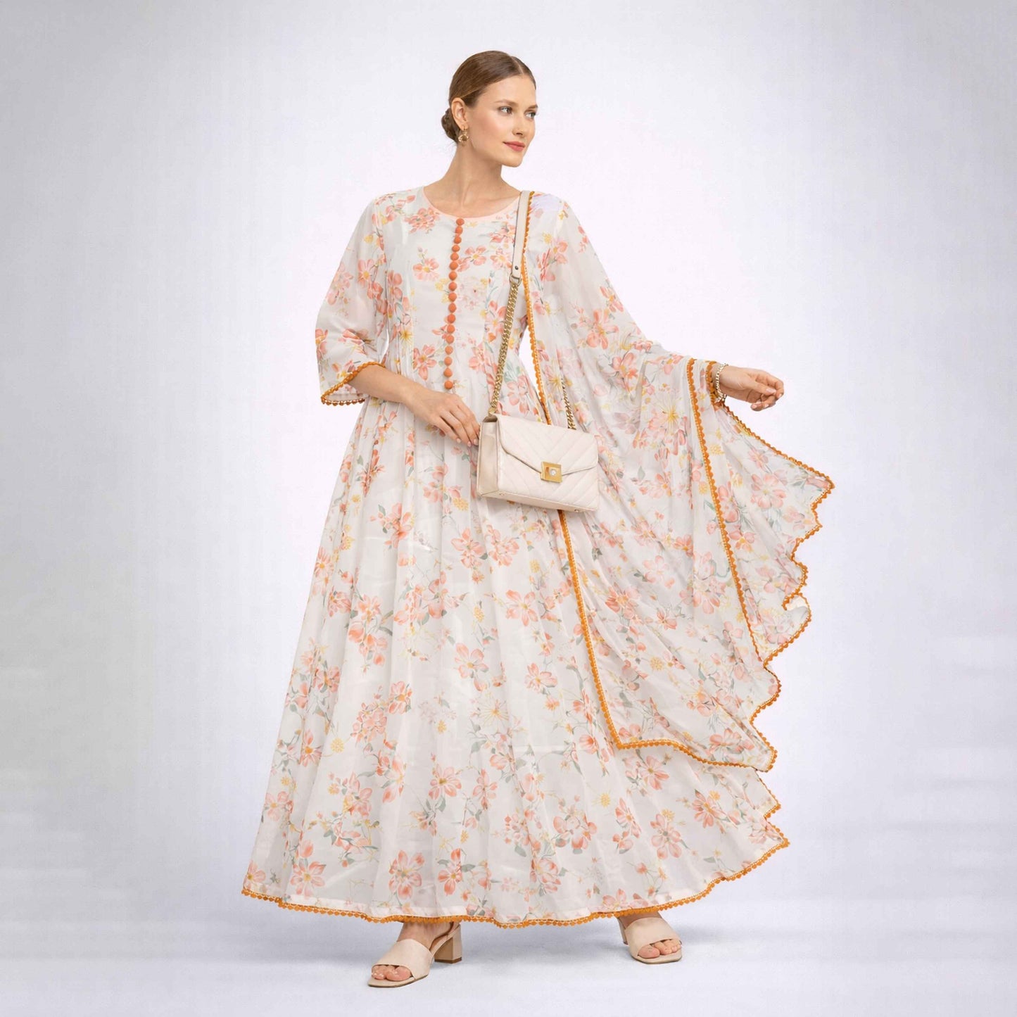 Bonanza  2-Piece Suit Floral Frock with Dupatta