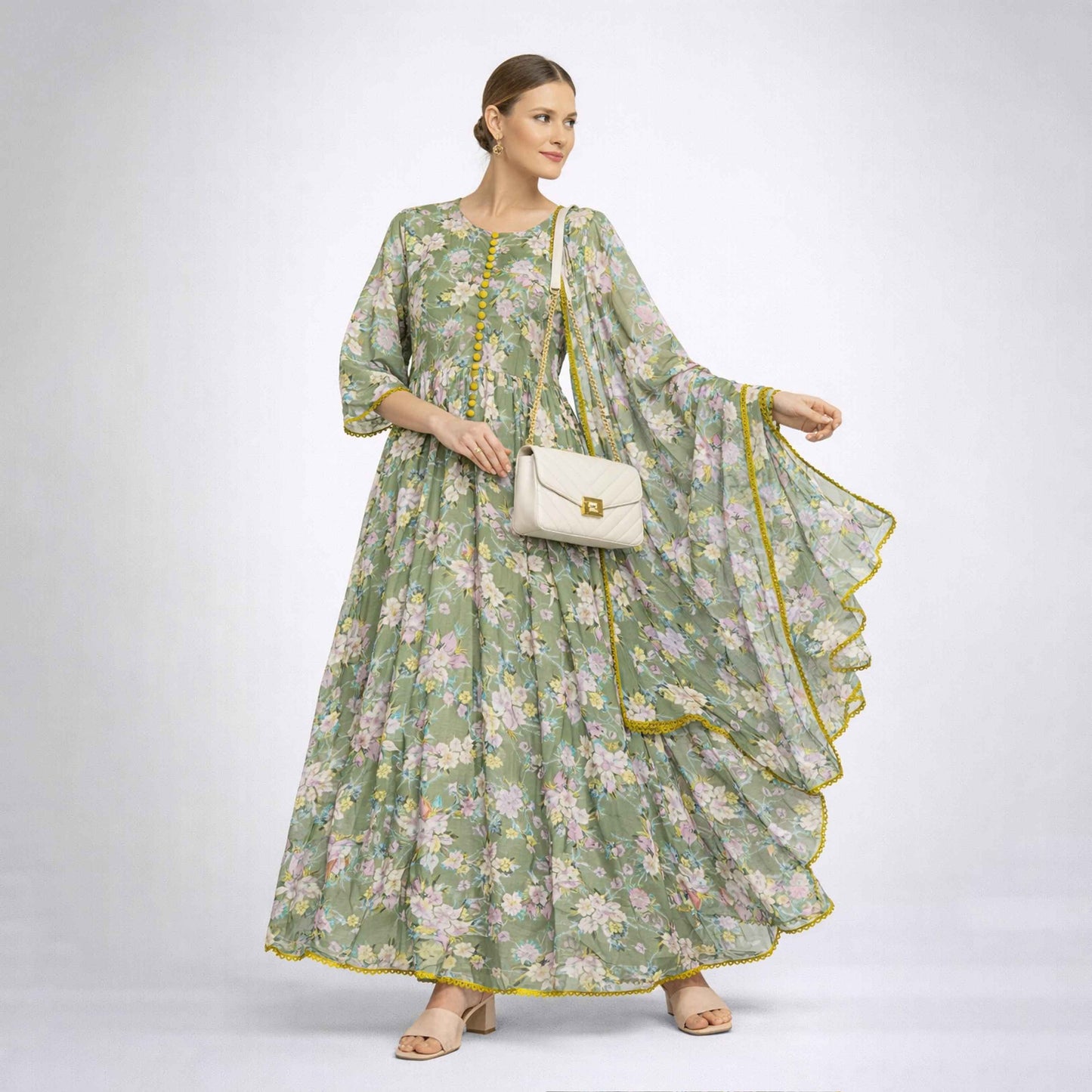 Bonanza  2-Piece Suit Floral Frock with Dupatta