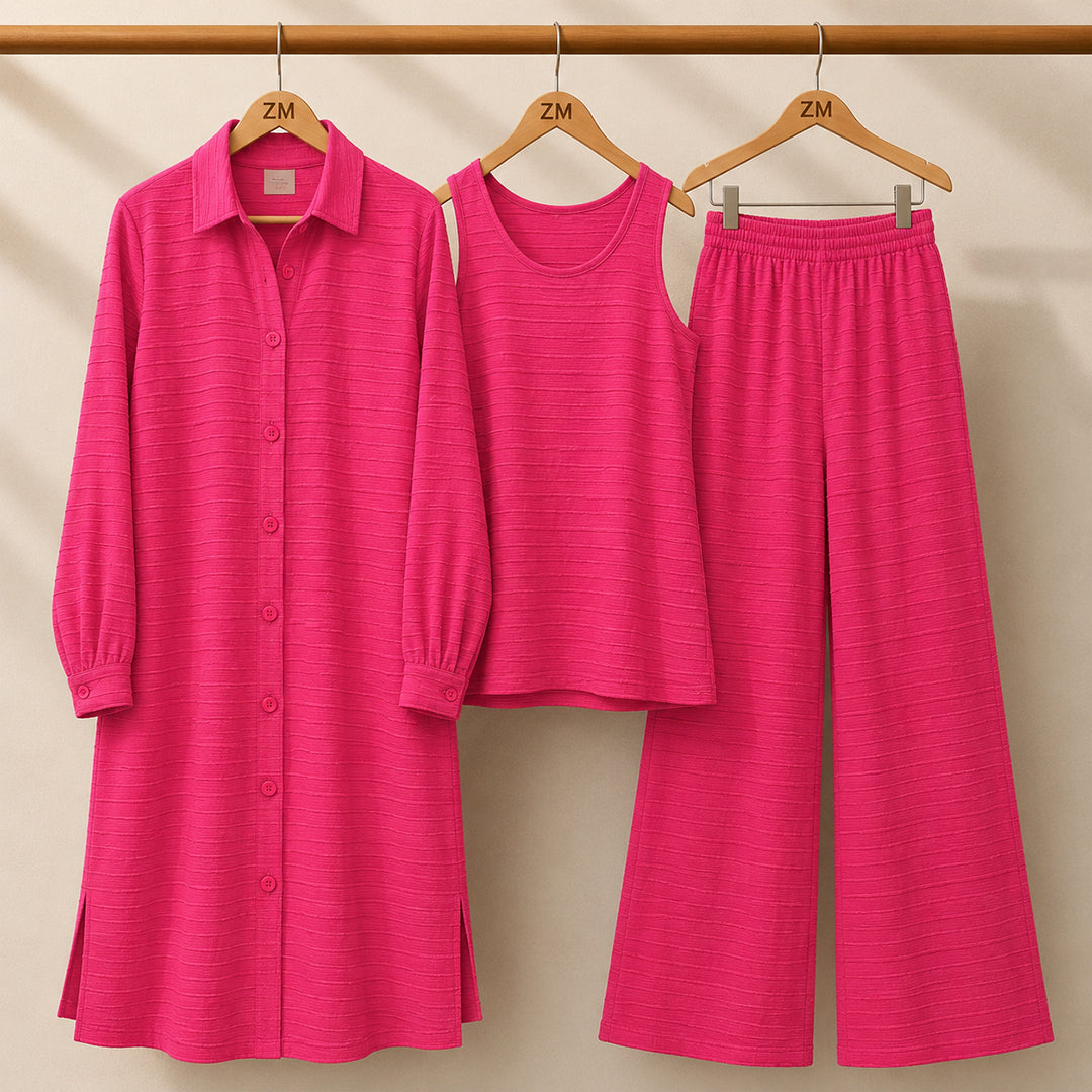 Modest Suit Long Top, Inner & Wide-Leg Pants 3-Piece