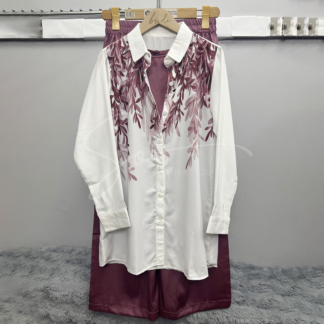 Leaf Print White Blouse – Casual Long Sleeves