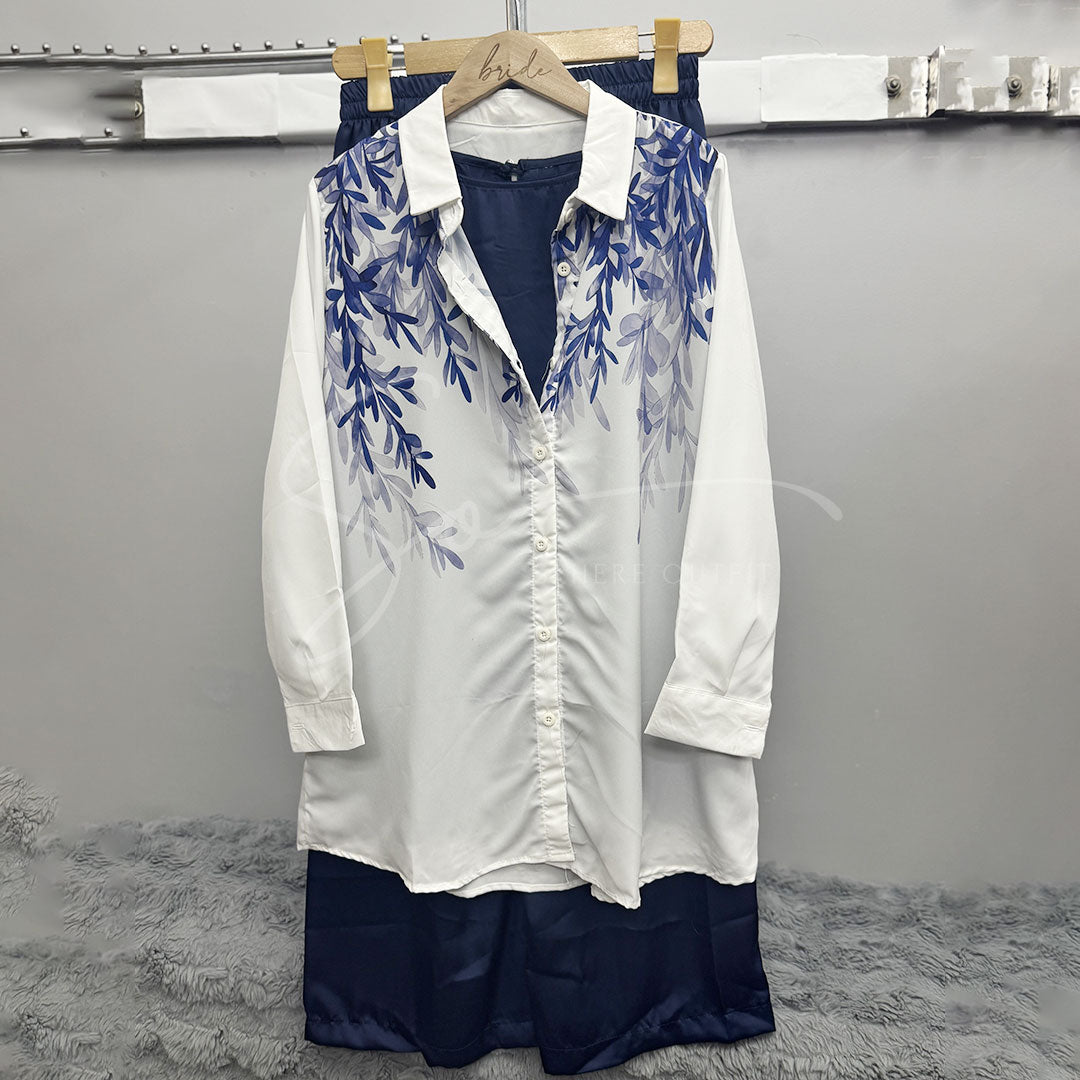 Leaf Print White Blouse – Casual Long Sleeves