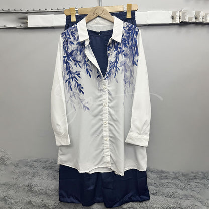 Leaf Print White Blouse – Casual Long Sleeves