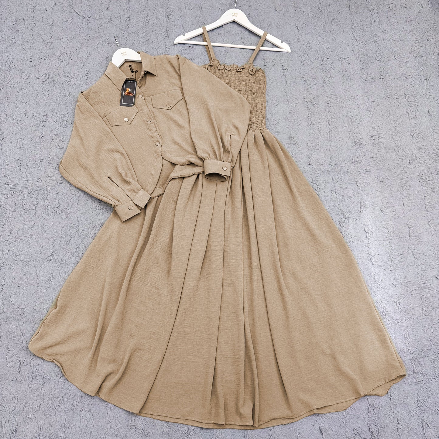 Elegant 2-Piece Smocked Maxi Dress & Collared Jacket Set | Versatile & Chic