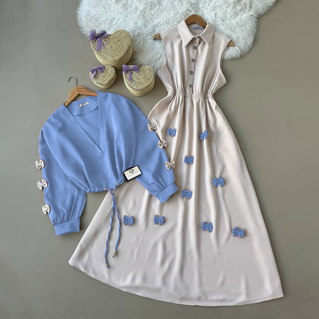 Elegant Bow Detail Two Piece Maxi Dress Set for Women