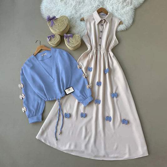 Elegant Bow Detail Two Piece Maxi Dress Set for Women