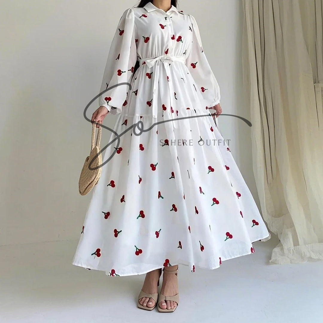 Elegance in Cherry – Turkish Embroidered Frock