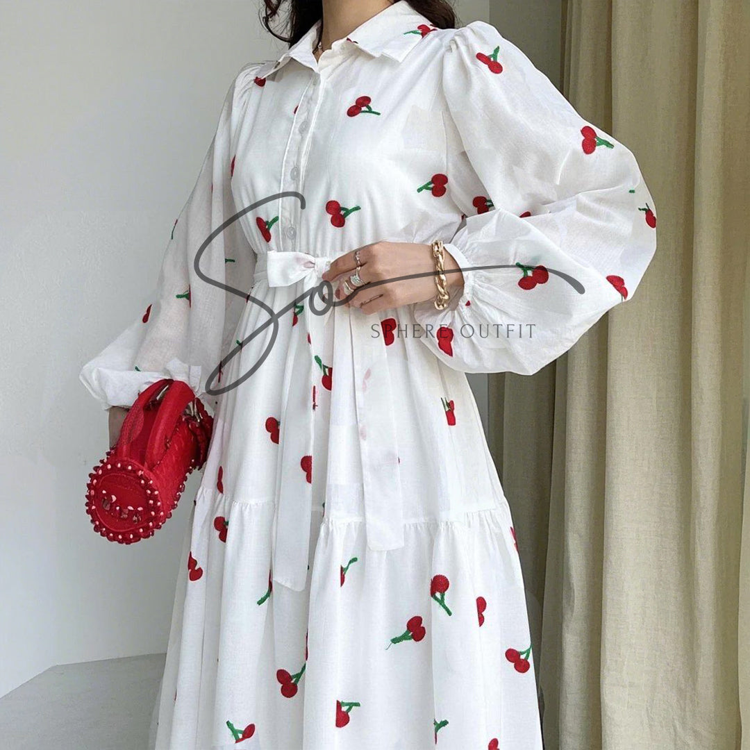 Elegance in Cherry – Turkish Embroidered Frock