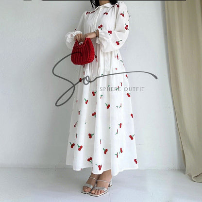 Elegance in Cherry – Turkish Embroidered Frock